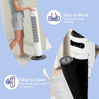 LEVOIT Tower Fan for Large Bedroom 42 Inch, 7.5m/s Powerful Electric Cooling Fan with Remote, 25 dB Quiet 90° Oscillating Bladeless Fan, 12 Speeds, 4 Modes, 12H Timer, Standing Fan for Home Office