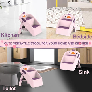 U-HOOME Foldable Toddler Step Stool for Kids Kitchen Bathroom Sink,Toilet Steps Potty Training Stool,Dual Height 11" Kitchen Helper Plastic Poop Stools Ladder with Handles Nursery Foot Stools (Blue)