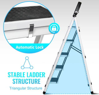 SKY-TOUCH Foldable Ladder 3 Steps, Home Ladder Folding Step Stool with Wide Anti-Slip Pedal, Adults Folding Sturdy Steel Ladder for Home,Kitchen, Garden, Office