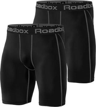 Roadbox Compression Shorts for Men 3 Pack Cool Dry Athletic Workout Underwear Running Gym Spandex Baselayer Boxer Briefs