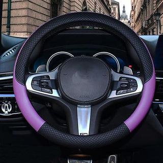 SHIAWASENA Car Steering Wheel Cover, Leather, Universal 15 Inch Fit, Anti-Slip & Odor-Free (Black)