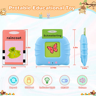 Talking Flash Cards Learning Toys for Toddlers 1-6 Year Old,British English, 224 Words, Audible Educational Toys, Preschool Learning Resource Electronic Interactive Toy Birthday Gifts for Kids-Pink