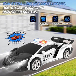 WTLSSG Remote Control Car，Transform Robot RC Cars with Cool LED Headlights, 2.4Ghz Toys Car with 360 Degree Rotation and One-Button Deformation, Present Birthday Gift for Boys/Girls (Black and White)