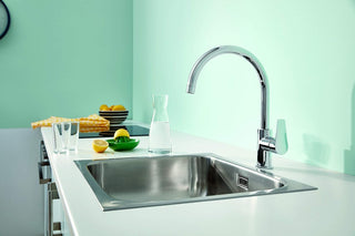 GROHE BauEdge Single Lever Sink Mixer | Kitchen Fixtures | Kitchen Faucet With High Spout | Swivel Area 360˚ |Easy Installation | 31367001
