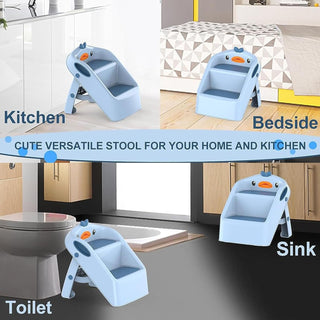 U-HOOME Foldable Toddler Step Stool for Kids Kitchen Bathroom Sink,Toilet Steps Potty Training Stool,Dual Height 11" Kitchen Helper Plastic Poop Stools Ladder with Handles Nursery Foot Stools (Blue)