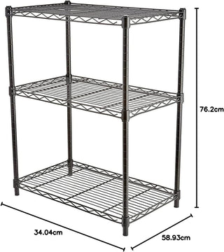 Amazon Basics 3-Shelf Adjustable, Heavy Duty Storage Shelving Unit (113.3 kilograms loading capacity per shelf), Steel Organizer Wire Rack, Black, 58.9 x 34 x 193.5 centimeters