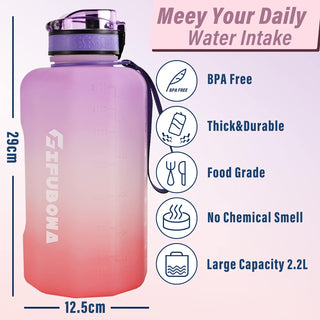 GIFUBOWA Half Gallon Water Bottle with Handle and Straw 74oz Big Sport Water Jug Large Motivational 2.2l Bpa Free Leakproof Bottles for Gym Yoga Camping Outdoor Travel