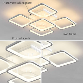 Qcyuui Dimmable Modern Ceiling Light, Acrylic LED Round Flush Mount Lighting Fixtures, 56W 4-Lights 56cm Indoor White Ceiling Lamp with Remote for Living Room Kitchen Bedroom Dining Room Office