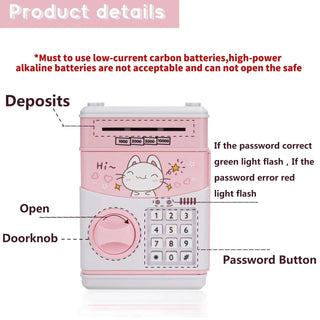 Mini ATM Savings Piggy Banks Toys for Real Money Save for Kids Girls Boys Adults, Electronic ATM Machine Coin Bank Money Saver Digital Password, Auto Scroll Cash Safe Box Gifts for Children(Pink/Cat)