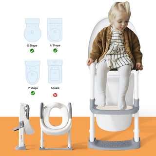GDTOMEEU Toilet Potty Training Seat with Step Stool Ladder, Potty Training Toilet for Kids Boys Girls Toddlers-Comfortable Safe Potty Seat with Anti-Sli (Grey)
