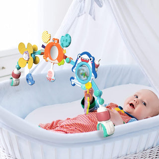 AM ANNA Baby Stroller Arch Toy, Car Seat Toys for Babies 0-12 Months,Activity Musical Arch Toy with Animal Accessories, Sensory Travel Crib Bouncer Bassinet Toys for Toddler Boy Girl