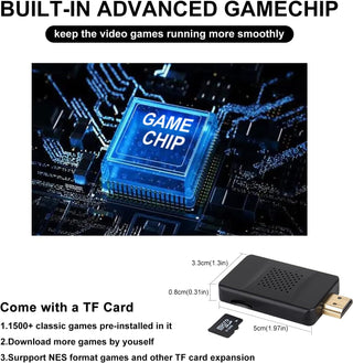 Wireless Mini Retro Game Console, 1500 Classic Games Handheld Classic Video Games Console Portable Gaming Device Compact Gaming Console with 2 Wireless Controllers for Family Fun Entertainment