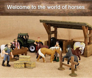 AM ANNA Horse Stable Playset Toys for Boys Girls Age 4-7,17 Pcs Cowboy Toy Spirit Toy Playset with Horses Figures Stall Tractor,Farm Animals Farmhouse Toys Farmer Vehicle (17 PCS Horse Stable Playset)