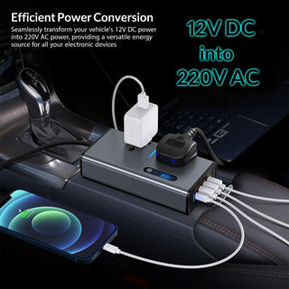 LEVADA PLUS Car Power Inverter 200W – 12V DC to 220V AC Car Inverter- 2 USB and 2 USB Type-C Support QC3.0 36W and 30W- for Cars and SUVs (Edition 2024)