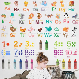 GHAKKE Animal Alphabet Numbers Colour Decals Stickers Kids Peel and Stick Removable for Room décor Letters ABC Classroom playroom Decorations Educational Bedroom Nursery