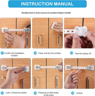Sky-Touch Baby Safety Lock，Child Safety Locks，Multi-Functional Adjustable Double Button Baby Anti-Clip Latch System For Cabinets, Drawers, Fridge, Closet Doors Etc（Pack Of 6）