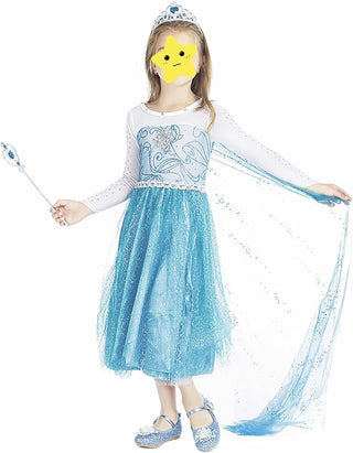 WonderBabe Girls Snow Queen Costume Kids Princess Coronation Dress Up Halloween Birthday Party Cosplay Outfit with Accessory Set 1-12 Years