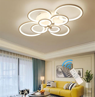 Qcyuui Dimmable Modern Ceiling Light, Acrylic LED Round Flush Mount Lighting Fixtures, 56W 4-Lights 56cm Indoor White Ceiling Lamp with Remote for Living Room Kitchen Bedroom Dining Room Office
