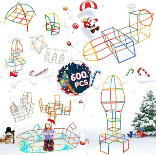 KASTWAVE Construction Toys 600 Pieces Of Straw Toys, Interlocking Plastic Toys, Thin Tube Building Blocks Toy Kit, Suitable For Indoor And Outdoor Children'S Toys, Gifts For Boys And Girls