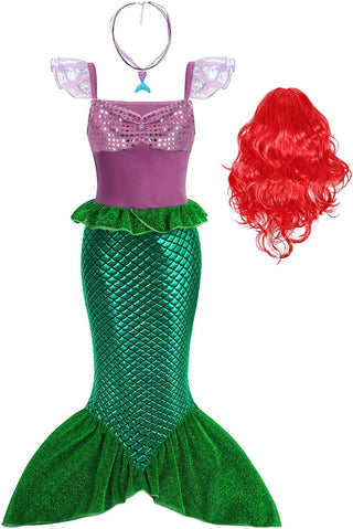 WonderBabe Little Girl Mermaid Princess Dresses Ariel Costume for Grils Birthday Party Halloween Cosplay Outfit with Accessories