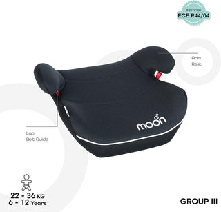 MOON Kido Baby/Kids Lightweight Travel Booster Car Seat Group 3 Universal Fix Extra Large Backless Belt Positioning Suitable From Years To 12 15-36 Kg,Black