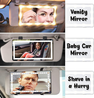 Feisate Car Visor Vanity Mirror With Led Lights, Car Mirror Light Rechargeable Makeup Mirror With 3 Light Modes, Car Visor Mirror, Car Vanity Mirror For Car Truck SUV, White