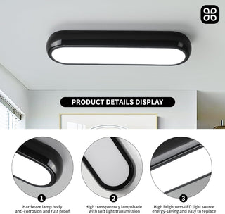 JIINOO Modern Black LED Ceiling Light, 32W Surface Flush Mount Acrylic Ceiling Lamp 15.7" Wraparound Shape Linear Close to Ceiling Lighting Fixture for Office Hallway Bedroom Living Room, 6500K