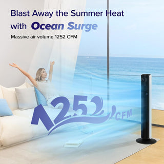 LEVOIT Tower Fan for Large Bedroom 42 Inch, 7.5m/s Powerful Electric Cooling Fan with Remote, 25 dB Quiet 90° Oscillating Bladeless Fan, 12 Speeds, 4 Modes, 12H Timer, Standing Fan for Home Office