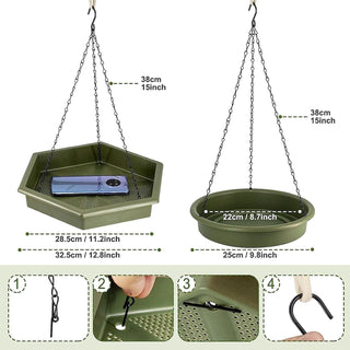 TOYBY Hanging Bird Bath Hanging Bird-Feederm, 2 in 1 Hanging Bird Feeder & Bird Bath for Outside,Bird Feeder Plate Hanging Tray Bird Bath Tray Hanging Bird Water or Bird Seed hanging bird baths