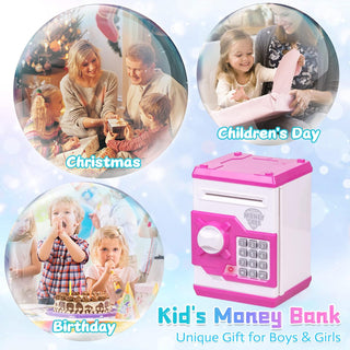 Refasy Piggy Bank for Girls 4-11 Years Old,Refasy Kids Safe Bank for Boys Christmas Birthday Gifts Toy for Kids Electronic ATM Money Bank for Adults Money Saving Box Safe Coin Bank Toy Kids Toys Pink