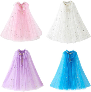TERRIFI 4 Pcs Princess Cape for Little Girls - Fairy Tulle Cape - Blue Princess Cloak and Accessories for Kids Cosplay Party Accessories, Princess Costume for Girls Birthday Party Dressing Up 30Inch