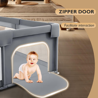 SKY-TOUCH Baby Playpen | Portable Playard for Babies | Sturdy Anti-Fall Baby Playpen Activity Center | Breathable Mesh | 4 Pull-Up Ring｜Install Accessories | 120 * 120cm,Gray,Indoor&Outdoor