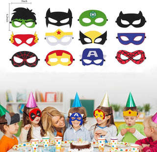 Beauenty Party Articles Superhero Birthday Party Gift Set Includes 18 Pcs Party Articles Superhero masks， 18Pcs Keychains 18Pcs Gifts Bag，36pcs Superhero Hand Slap Bracelet(108PC)