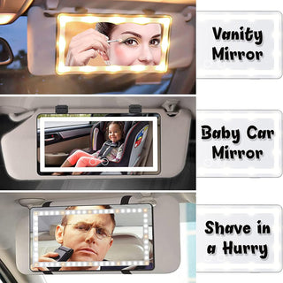 Feisate Car Visor Vanity Mirror With Led Lights, Car Mirror Light Rechargeable Makeup Mirror With 3 Light Modes, Car Visor Mirror, Car Vanity Mirror For Car Truck SUV, White