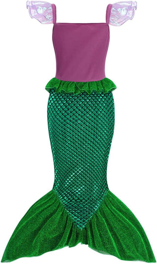 WonderBabe Little Girl Mermaid Princess Dresses Ariel Costume for Grils Birthday Party Halloween Cosplay Outfit with Accessories