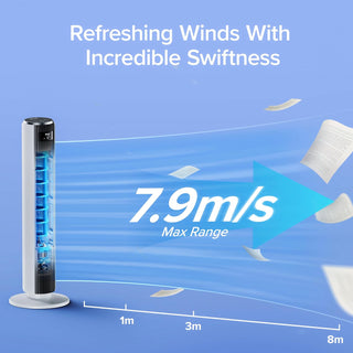 LEVOIT Tower Fan for Large Bedroom 42 Inch, 7.5m/s Powerful Electric Cooling Fan with Remote, 25 dB Quiet 90° Oscillating Bladeless Fan, 12 Speeds, 4 Modes, 12H Timer, Standing Fan for Home Office