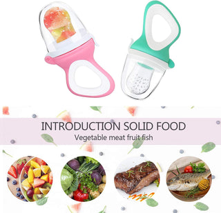 HLenyoy 2 PCs Baby Food Fruit Feeder Pacifier with 3 PCs Replacement Silicone Pouches Fresh Food Teething Toy for Toddlers Infant