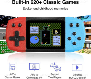 Kids Handheld Game Portable Video Game Player, 620 Classical Games, Retro handheld Game Console with Portable Shell, Rechargeable Hand Held Game Support Connecting TV & 2 Players, Best Gift for Child