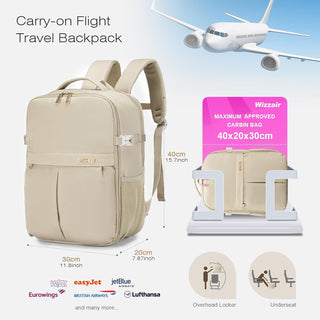 SPAHER Cabin Bag 40x30x20 Wizzair Underseat Laptop Backpack 15.6 Inch for School Carry On Bag Luggage Travel Backpack Hand Luggage Backpack Casual Daypack Approved Holdall Rucksack Flight Bag Beige