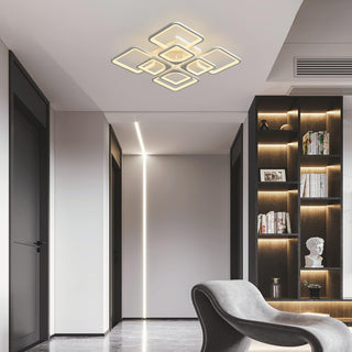 Qcyuui Dimmable Modern Ceiling Light, Acrylic LED Round Flush Mount Lighting Fixtures, 56W 4-Lights 56cm Indoor White Ceiling Lamp with Remote for Living Room Kitchen Bedroom Dining Room Office