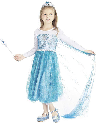 WonderBabe Girls Snow Queen Costume Kids Princess Coronation Dress Up Halloween Birthday Party Cosplay Outfit with Accessory Set 1-12 Years