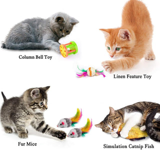 STOREAL 14 PCS Cat Toys for Indoor Cats, Kitten Toys, Interactive 3 Level Cat Roller Exerciser,Cat Teaser Ball Toys, Catnip fish, Cat Mouse and Retractable Cat Feather Wand