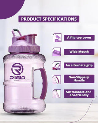 RIGID FITNESS Gym Bottle BPA-Free 2.5L - Hydration Jug - Leak-Proof Sport Water Bottle, Odorless & Transparent - Ideal Jug for Gym, Fitness and Outdoor Activities - Safe & No Smell