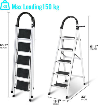 SKY-TOUCH Foldable Ladder 3 Steps, Home Ladder Folding Step Stool with Wide Anti-Slip Pedal, Adults Folding Sturdy Steel Ladder for Home,Kitchen, Garden, Office