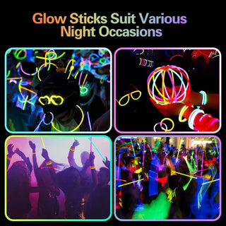 Mumoo Bear 100 Glow Sticks Party Pack 8 Inch With Connectors To Make Neon Bracelets,Necklaces,Eye Glasses And Balls For Party Supplies