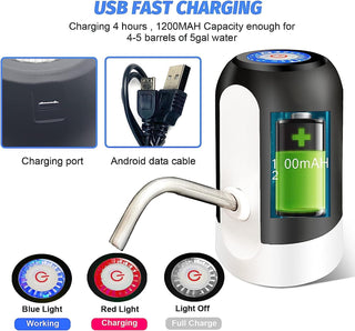 SKY-TOUCH 5 Gallon Water Bottle Pump, USB Charging Portable Electric Water Pump for for for 2-5 Gallon Jugs USB Charging Portable Water Dispenser for Office, Home, Camping, Kitchen and etc,Black