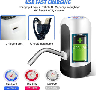 SKY-TOUCH 5 Gallon Water Bottle Pump, USB Charging Portable Electric Water Pump for for for 2-5 Gallon Jugs USB Charging Portable Water Dispenser for Office, Home, Camping, Kitchen and etc,Black