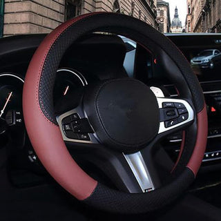 SHIAWASENA Car Steering Wheel Cover, Leather, Universal 15 Inch Fit, Anti-Slip & Odor-Free (Black)