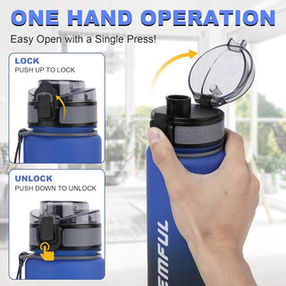 GEMFUL Water Bottle 1L with Straw Time Marker Tritan BPA Free for Fitness Gym Outdoor Sports (Green/black)