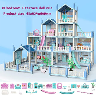 Beauenty Doll House Building Toys with Lights to Assemble Kitchen, Bedroom, Furniture, Garden, Dolls, Pets, Pink Play Dream House for Girls, Girls Toddler DIY Ideas Gifts (PINK 14 Rooms)